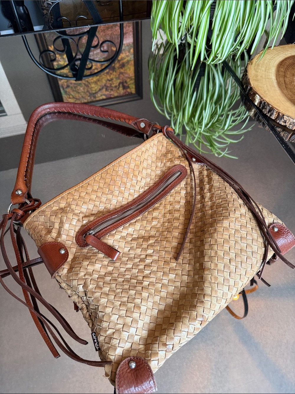 Tano Handbags Purse- Large Leather Woven Tote Bag/Shoulder Bag